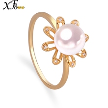 XF800 18K Yellow Gold Rings Fine Jewelry Natural AKOYA Sea Pearl Brand Ring Real AU750 Engagement Gift 6-7MM Round Flower J108 2024 - buy cheap