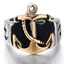 Anillo de acero inoxidable para hombre, color plata, color dorado, ancla de marinero marino, nuevo 2024 - compra barato