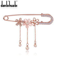 Danbihuabi Изысканная мода контакты розовое золото Цвет розовый цветок со стразами Для женщин броши для Свадебная вечеринка для отворота шарф Ai015 2024 - купить недорого