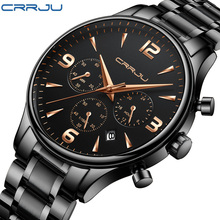 CRRJU-reloj analógico de acero inoxidable para hombre, accesorio de pulsera de cuarzo resistente al agua con calendario, marca de lujo deportivo de complemento masculino con diseño moderno, disponible en color negro 2024 - compra barato