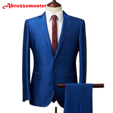 Abruzzomaster Royal Blue Glossy Men's Suits Shiny Groom Suits 2 Pieces Tuxedos Jacket and Pant Custom Made Man Suit Tailor Suit 2024 - buy cheap