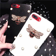 Luxury Fashion Pearl Rhinestone Beautiful Honeybee Phone Case For iphoneX XS MAX XR 6 6S 7 8 PLUS Leather Coque Capa Back Cover 2024 - buy cheap