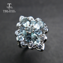 Женское кольцо с драгоценными камнями TBJ,100% натуральный бразильский Аквамарин 3 карата, ювелирное изделие из 925 пробы серебра с подарочной коробкой 2024 - купить недорого