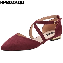 Sandalias planas de punta estrecha para mujer, zapatos de marca China de color vino tinto, de talla grande, de gamuza negra, de diseñador, de lujo, 2021 2024 - compra barato