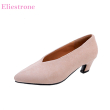  Brand New Flock Apricot Gray Women Formal Pumps Fashion Chunky Heels Lady Shoes BKA2 Plus Big Small Size 30 10 43 45 48 2024 - buy cheap