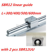 Guia linear em trilho linear sbr12 com 2 pçs, guia de 300mm, 400mm, 500mm e 600mm, bloco sbr12vdc 2024 - compre barato