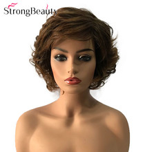 Pelucas de pelo rizado corto StrongBeauty pelo sintético negro/marrón mezcla resistente al calor mujer peluca 2024 - compra barato