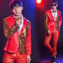 Red clothes men suits designs masculino homme terno stage costumes singers jacket men sequins blazer dance star style dress punk 2024 - buy cheap