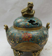 FREE SHIPPING  S2022 9" Chinese Dynasty Cloisonne Bronze Gild 3 Foot dragon Incense Burner Censer 2024 - buy cheap