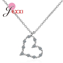 Colar romântico de prata esterlina 925, pingente em formato de coração, joias com faixa de cristal brilhante, atacado 2024 - compre barato