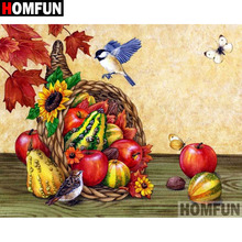 Homfun 5d pintura de diamante faça você mesmo quadrado completo/broca redonda "pássaro & frutas" bordado ponto de cruz presente decoração de casa presente a08127 2024 - compre barato