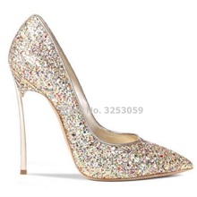 ALMUDENA Bling Bling Red Silver Colorful Sequined Wedding Shoes 12cm Metal Thin High Heels Banquet Shoes Shining Paillette Pumps 2024 - buy cheap
