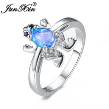 JUNXIN Pear Cut Blue White Fire Opal Frog Rings For Women Silver Color Black Red Zircon Birthstone Wedding Ring CZ 2024 - buy cheap