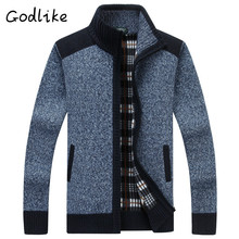 GODLIKE 2018 New autumn/winter 2018 men's cardigan with fleece and thick vertical collar, warm long sleeve knit sweater coat 2024 - buy cheap