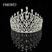 Trendy Multicolored Luxury Crystal Silver Queen Wedding Large Crown Bridal Tiara Rhinestone Head Jewelry Hair Accessories HG-180 2024 - buy cheap
