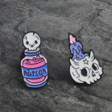 MINGQI 2pcs/set Cartoon skull skeleton candle black magic book potion enamel brooches coat pin bag badge halloween Jewelry Gift 2024 - buy cheap