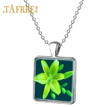 TAFREE Beautiful plant flowers square pendant necklace lily flower pattern gem pendant alloy ladies necklace jewelry J293 2024 - buy cheap