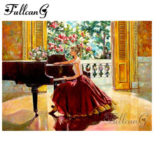 FULLCANG full square/round drill diy diamond painting "girl playing piano music" 5d embroidery rhinestone cross stitch kit FC260 2024 - buy cheap