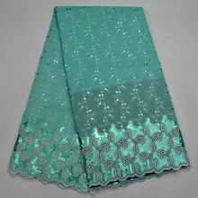 (5yards/pc) high quality African organza lace fabric in mint green with wonderful sequins embroidery for party dress OP44 2024 - buy cheap