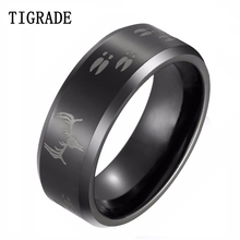 Tigraduação anel masculino de carboneto de tungstênio, 8mm, pulseira de casamento, noivado, preto, polido, gravado, cabeça de veado, anel de caça para homens, tamanho 15 2024 - compre barato