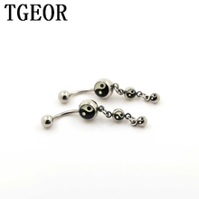 Hot wholesale 1.6*11*5/8 mm 10pcs dangle ball with Tai Chi logo navel ring Stainless Steel belly button ring free shipping 2024 - buy cheap