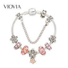 VIOVIA New Cute Fashion Pink Flowers Charms Bracelets & Bangles Rhinestone Flower Beads Bracelet for Women DIY Jewelry B18023 2024 - buy cheap