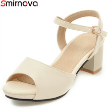 Smirnova 2018 summer new arrive black beige fashion ladies sandals peep toe buckle casual square heel shoes plus size 33-47 2024 - buy cheap