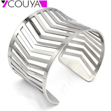 2017 Fashion Geometric Hollow Bangles Women's Jewelry Shiny Faceted Stainless Steel Bangle Large Opened Cuff Bangles & Bracelets 2024 - buy cheap