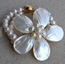 Pulsera de flores recién llegado, brazalete de perlas blancas de agua dulce, 2 filas, 7-8mm, joyería para damas de honor de boda, envío gratis 2024 - compra barato