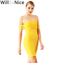 WillBeNice Yellow Cheap Quality Wholesale Sexy Thin Strap Sleeveless Off Shoulder Women Club Bandage Dress Woman Party Night 2024 - buy cheap