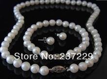 Wholesale price FREE SHIPPING  8-9MM white Akoya Cultured Pearl Necklace bracelet earring set (A0423) 2024 - buy cheap
