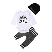 Roupas infantis conjunto masculino para recém-nascidos, macacão manga curta/longa + calça + chapéu, roupas de algodão para meninos de 0 a 18 meses 2024 - compre barato