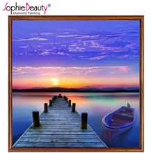 Sophie Beauty Home Алмазная картина, вышивка крестиком, полностью квадратная дрель, холст, стразы, мозаика, комната, морское побережье, закат, Набор стикеров на стену 2024 - купить недорого