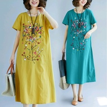 Yellow Chinese Dress 2019 Summer Robe Vintage Femme Short Sleeve O Neck Enthnic Retro Dress Midi Elegant Chinese Dresses TA1645 2024 - buy cheap