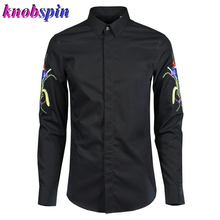 2019 Brand Men Shirt Fashion Flower Embroidery long Sleeve Solid Slim Chemise homme high quality 100% Cotton shirts Camisas 2024 - buy cheap