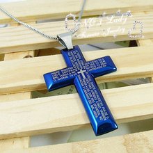 Ожерелье GOKADIMA bijioux с подвеской с надписью «Библия» и синим крестом, мужская бижутерия из нержавеющей стали, оптовая продажа WP401 2024 - купить недорого