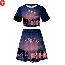 Stray-conjunto de duas peças feminino com estampa 3d, moda kpop, verão, manga curta, top + saia, roupa casual sexy, 2019, venda imperdível 2024 - compre barato