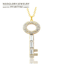 Neoglory Austria Rhinestone Long Charm Pendant Necklace Stylish Key Design Light Yellow Gold Color For Women Jewelry Trendy Sale 2024 - buy cheap