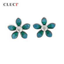 CLUCI Silver 925 Blue Clover Flower Earrings for Women Pearl Earrings Mounting 925 Sterling Silver Stud Earrings SE050SB 2024 - buy cheap