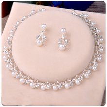 Bridal Necklace Pearl Korean Princess Perform White Accessory Sweet Beautiful Women Jewelry  Wedding Necklace Earrings Sets 2024 - buy cheap