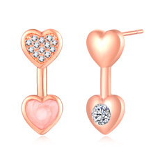 1 Pair Stud Earrings for Women Rose Gold Zircon Ear Wire Earrings Fashion Heart Shape Trendy Classic Party Earrings Jewelry Gift 2024 - buy cheap