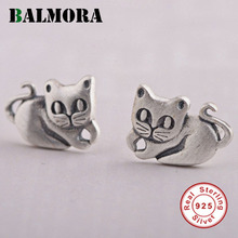 Balmora sólido 925 prata esterlina bonito gato parafuso prisioneiro brincos para mulheres menina presente brincos de prata animal jóias brincos sy31404 2024 - compre barato