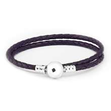 Pulsera trenzada de doble cuero para mujer, brazalete de Plata de Ley 925 auténtica, color morado oscuro, fabricación de joyas 2024 - compra barato