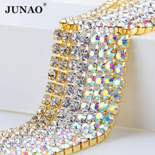 Junao 10 jardas ss 6 8 10 12 16 18 pulseira transparente cristal branco ab garra strass aplique cristais vidro pulseira traseira lisa 2024 - compre barato