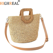 HIGHREAL Knitted Straw Bag Summer Bohemia Fashion Women Handbags Shoulder Bags Beach Bag Big Tote Bags Dropship 2024 - buy cheap