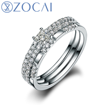 ZOCAI 100% anel de diamante natural 0.54 ct certified diamond 18 K anel de ouro branco 3 pcs faixas de casamento jóias finas W05904 2024 - compre barato
