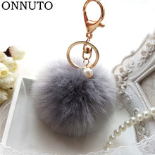 Pearl Key Chain Fur Pompons Keychain Cute Soft Fluffy Rabbit Fur Ball Keychain Fur Pompom Keychain Porte Clef Charm Nice Gift 2024 - buy cheap