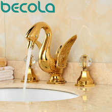BECOLA брендовый дизайн, три набора, золотистый смеситель для умывальника, кран для горячей и холодной воды, Хрустальный Лебедь, кран для ванной комнаты DE-8888 2024 - купить недорого