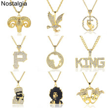 Cadena de oro de estilo Hip Hop para hombre, collar de joyería de cristal enjoyado, manos de oración, Ram, Eagle King, mapa africano 2024 - compra barato