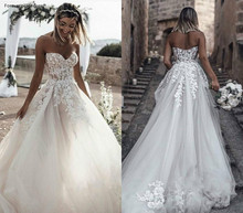 Cheap Long Backless Wedding Dress A Line Lace Appliques Boho Garden Church Formal Bridal Gown Custom Made Plus Size 2024 - buy cheap
